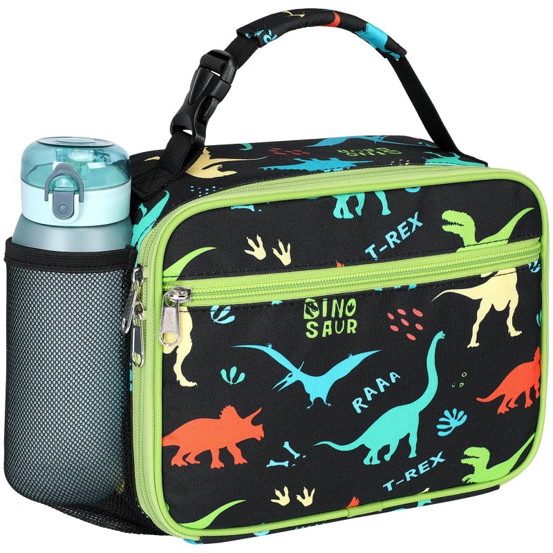 Bagseri Kids Lunch Bag Boys - Kids Lunch Box for Boys Reusable Leak-Proof and Insulated Lunch Bag With Water Bottle Holder Toddler Lunch Box for Daycare and School  Black Dinosaur - Image 1